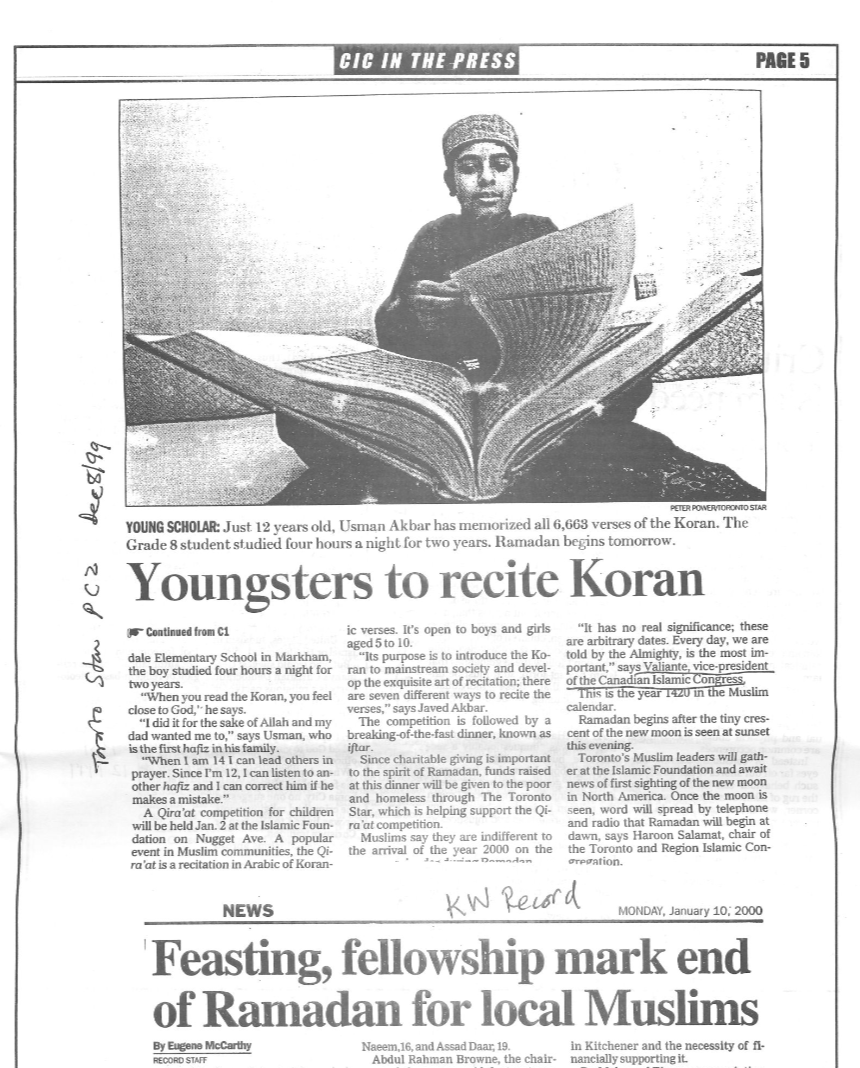 Canadian Islamic Congress News Vol. 1 No. 1